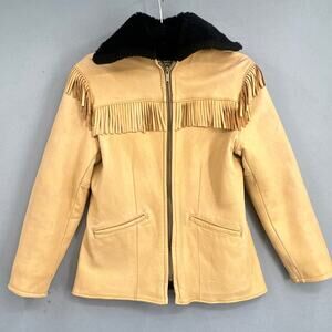 VTG Western Fringe Leather Jacket S Genuine Buckskin by Uber Cowgirl Faux Fur US